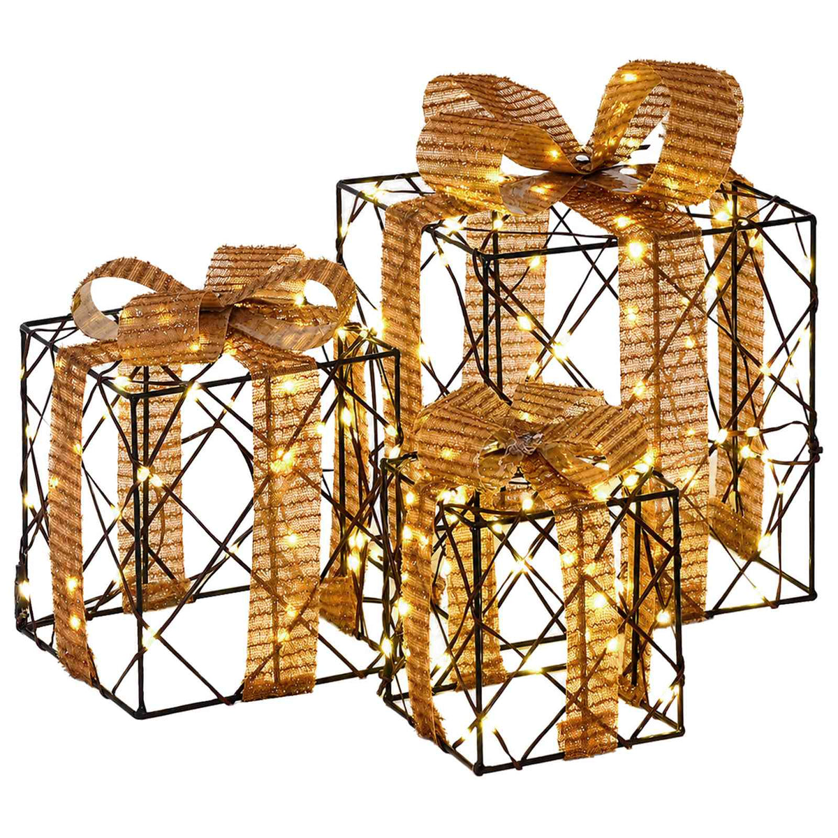 vidaXL Lighted Christmas Gift Box 3 pcs 150 LEDs Warm White 2