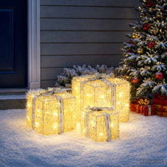 vidaXL Lighted Christmas Gift Box 3 pcs 64 LEDs Warm White 1