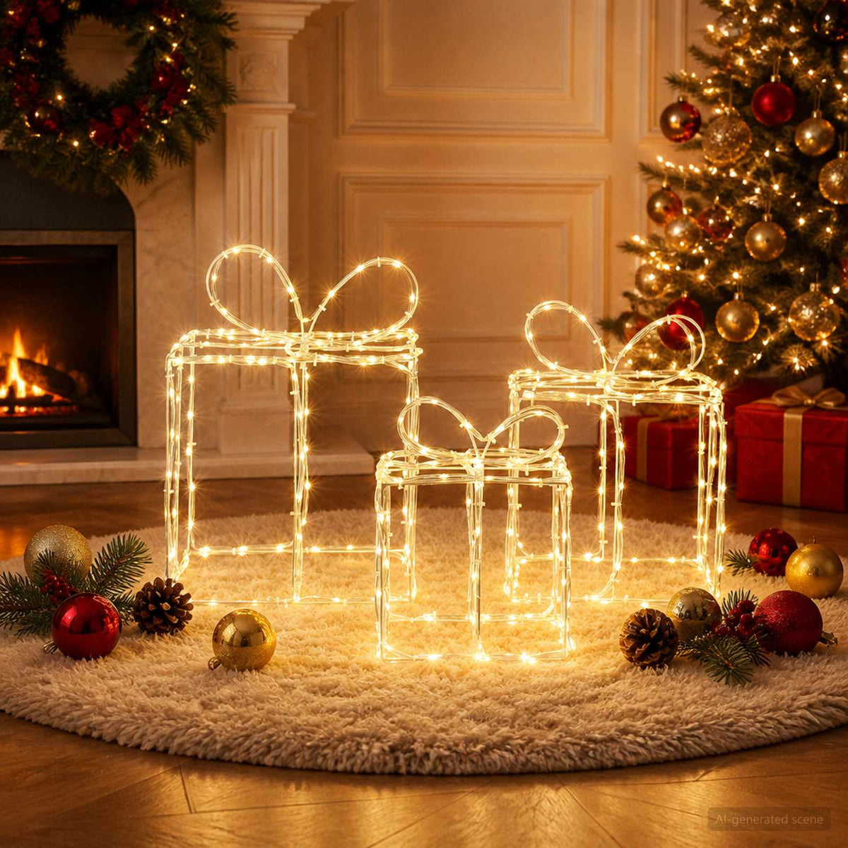 Christmas Lighted Gift Boxes LOVIISA 3 pcs 360 LEDs Warm white