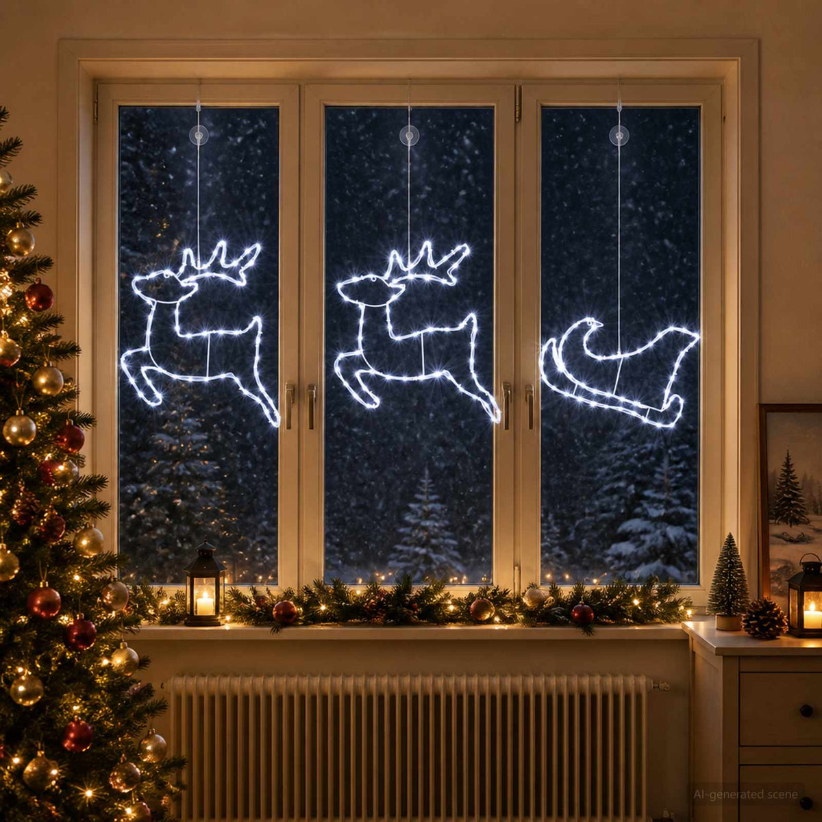 Reindeer and Sleigh Christmas Decoration LOVIISA 180 LEDs Cold white