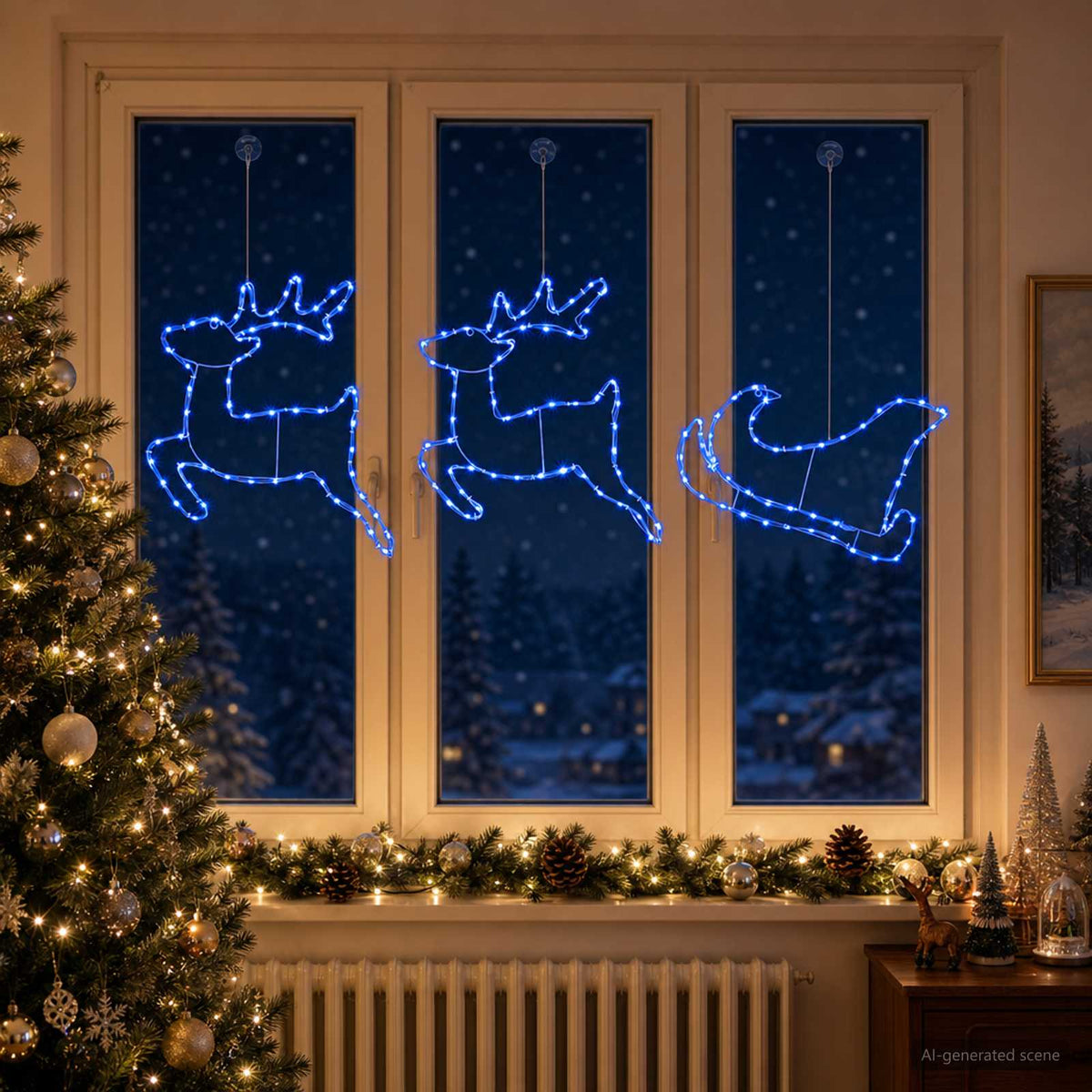 Reindeer and Sleigh Christmas Decoration LOVIISA 180 LEDs Blue
