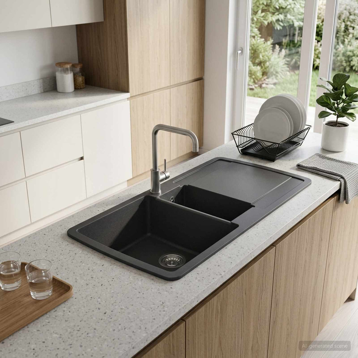 Granite Kitchen Sink Double Basin Graphite