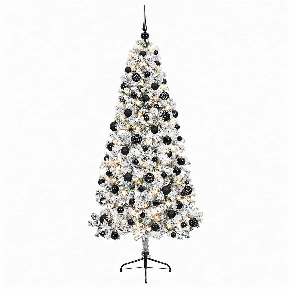 Artificial Christmas Tree with Bauble 300 LEDs 180 cm with LEDs & black balls