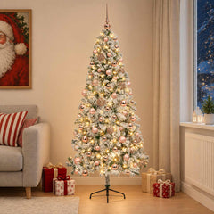 Artificial Christmas Tree with Bauble 300 LEDs 180 cm with LEDs & pink balls