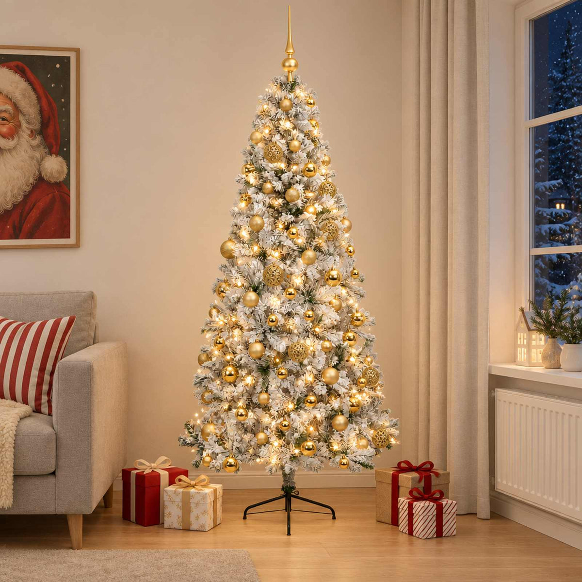 Artificial Christmas Tree with Bauble 300 LEDs 180 cm with LEDs & gold/bronze balls