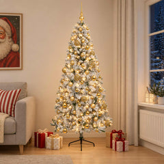 Artificial Christmas Tree with Bauble 300 LEDs 180 cm with LEDs & gold/bronze balls