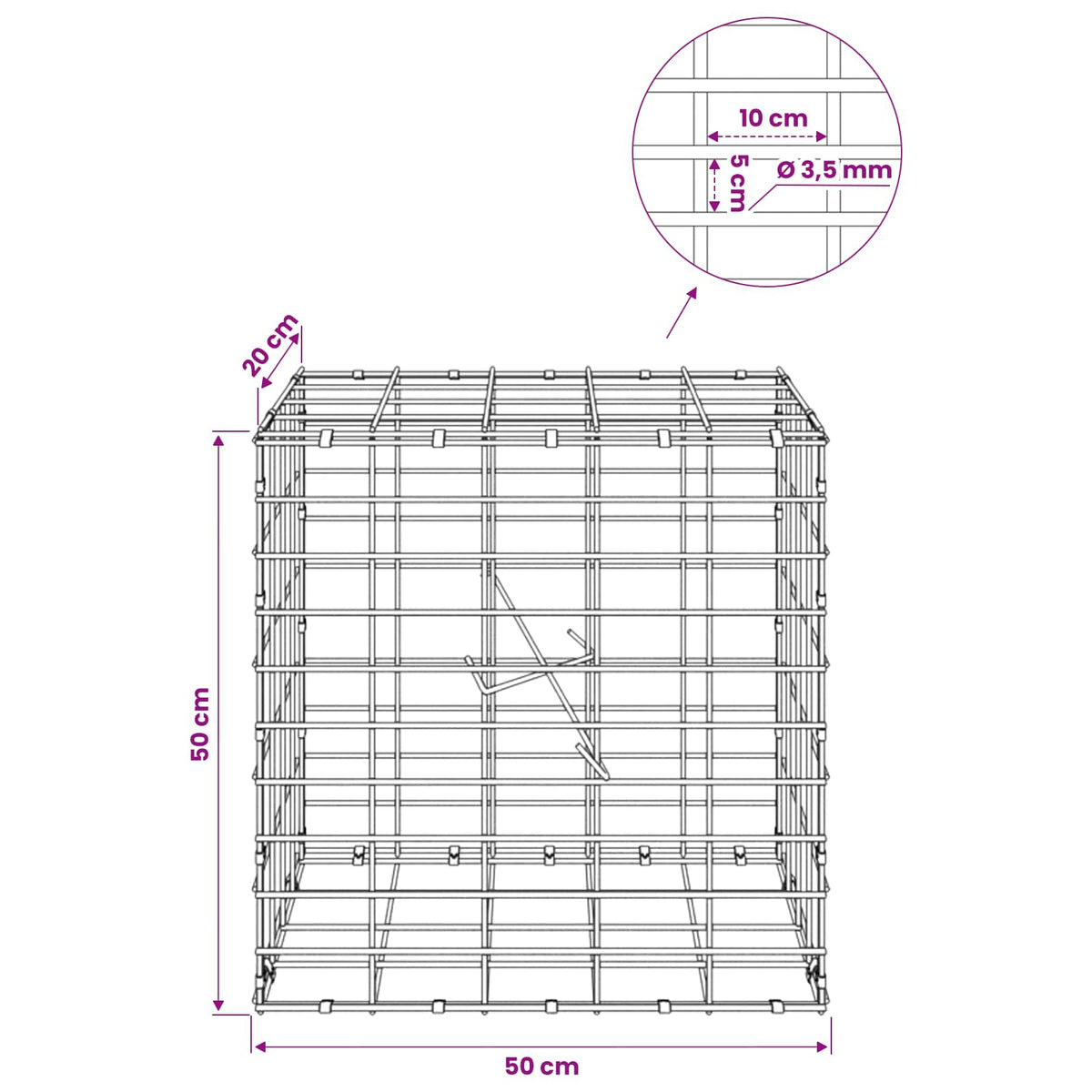 Gabion with 3.5 mm Wire and 5x10 cm Mesh 50x20x50 cm 50 cm