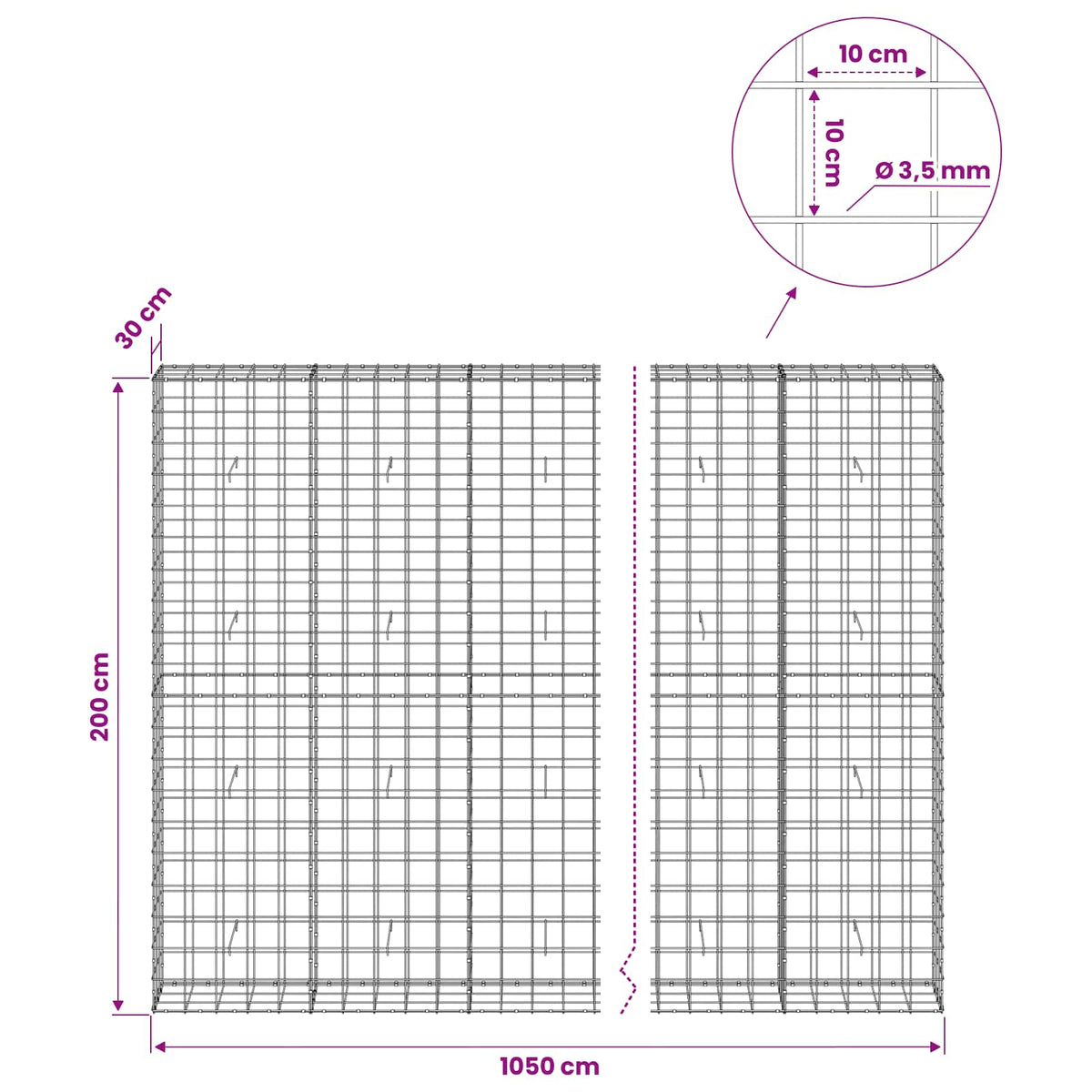 Gabion with 3.5 mm Wire and 10x10 cm Mesh 1050x30x200 cm 1050 cm