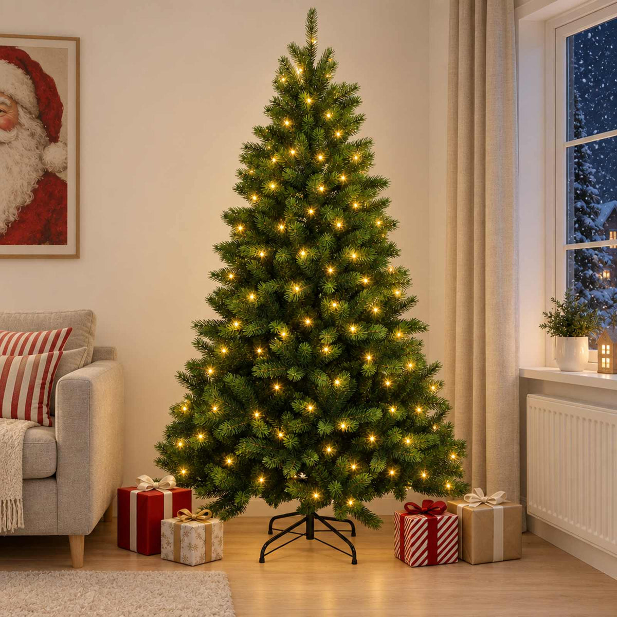 Artificial Christmas Tree with Bauble 300 LEDs Green 180 cm with LEDs