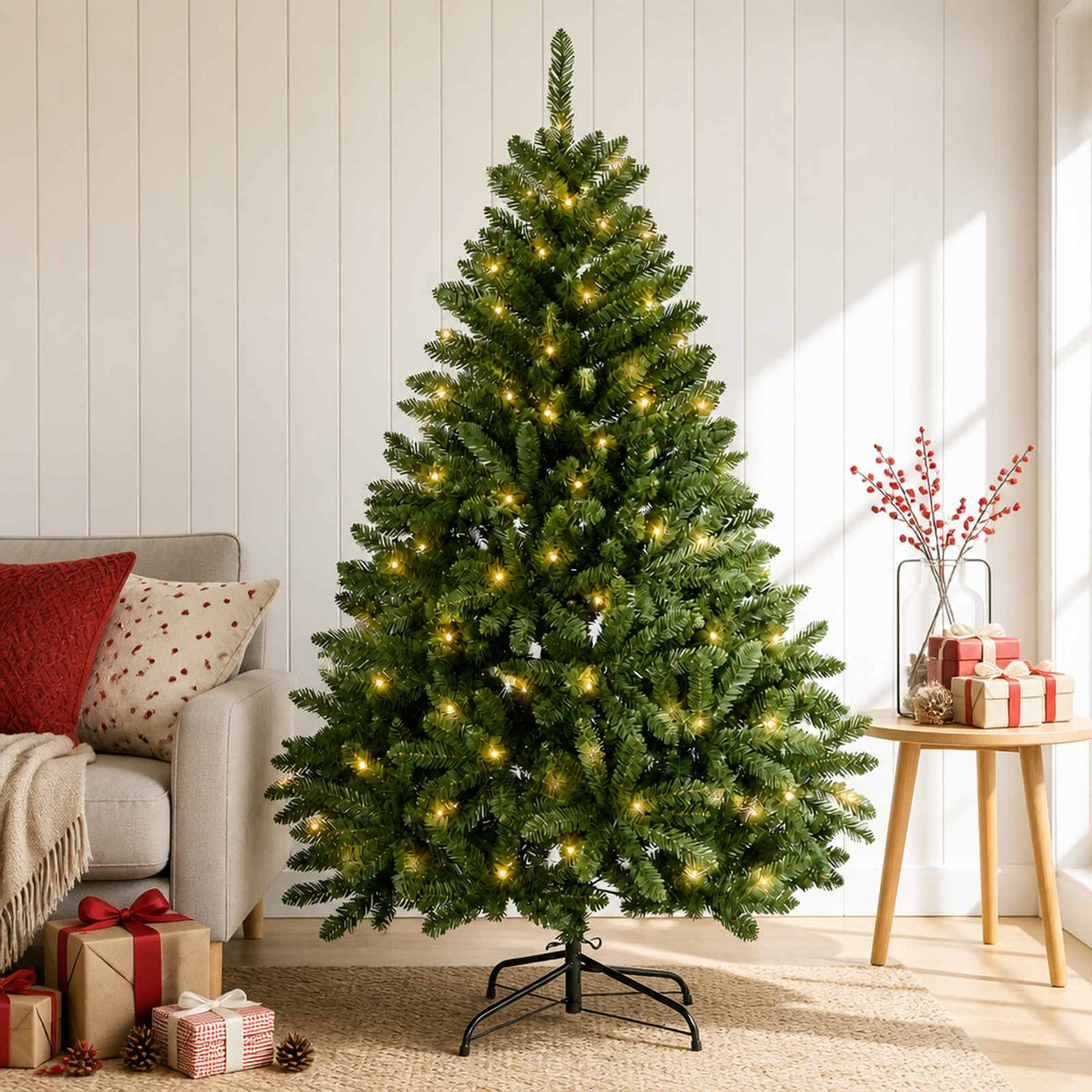 Artificial Christmas Tree with Baubles 180 cm Light Green Ø 117 x 180 cm with 300 LEDs