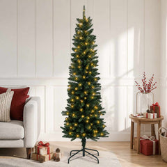 Artificial Slim Christmas Tree Bauble LEDs Green
