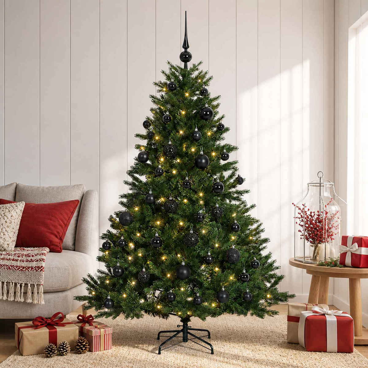 Artificial Christmas Tree Bauble LEDs Green black balls