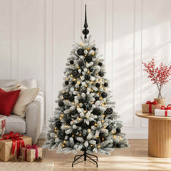 Artificial Christmas Tree with Bauble 150 LEDs Green and White 150 cm with LEDs & black balls