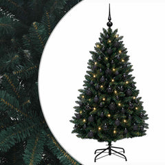 Artificial Christmas Tree with Bauble 150 cm Dark Green Ø 80 x 150 cm with 150 LEDs&black balls