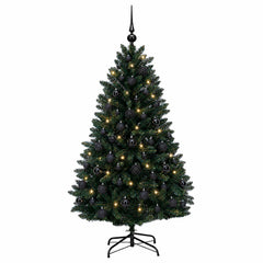Artificial Christmas Tree with Bauble 150 cm Dark Green Ø 80 x 150 cm with 150 LEDs&black balls