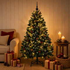 Artificial Christmas Tree Green Bauble LEDs Frosted Tips LEDs&black balls