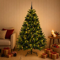 Artificial Christmas Tree with Baubles 180 cm Light Green Ø 117 x 180 cm with 300 LEDs&black balls