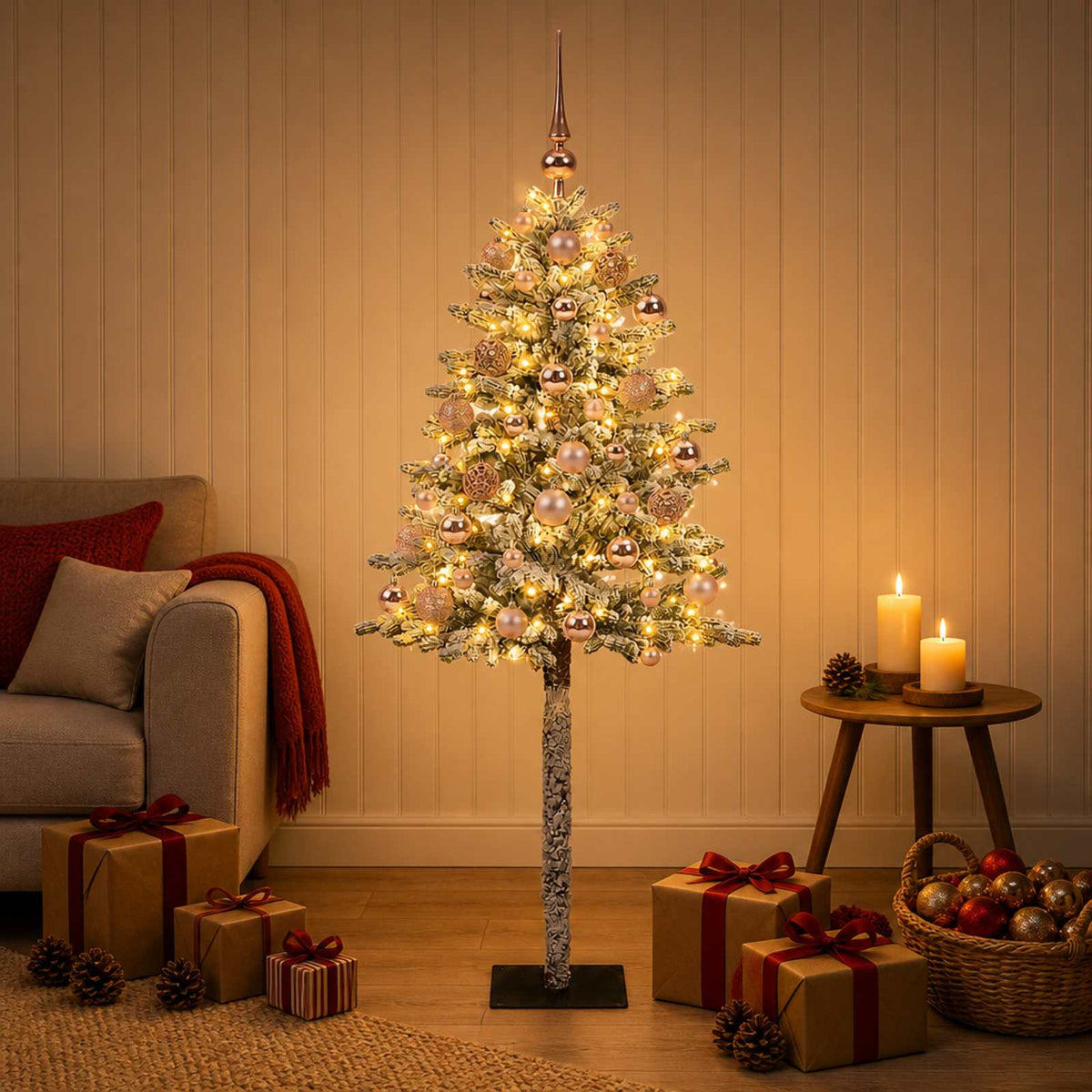Artificial Christmas Tree with Bauble 300 LEDs Green and White 180 cm with LEDs & pink balls