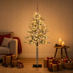Artificial Christmas Tree with Bauble 300 LEDs Green and White 180 cm with LEDs & pink balls