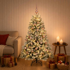 Artificial Christmas Tree with Bauble 150 LEDs Green and White 150 cm with LEDs & pink balls