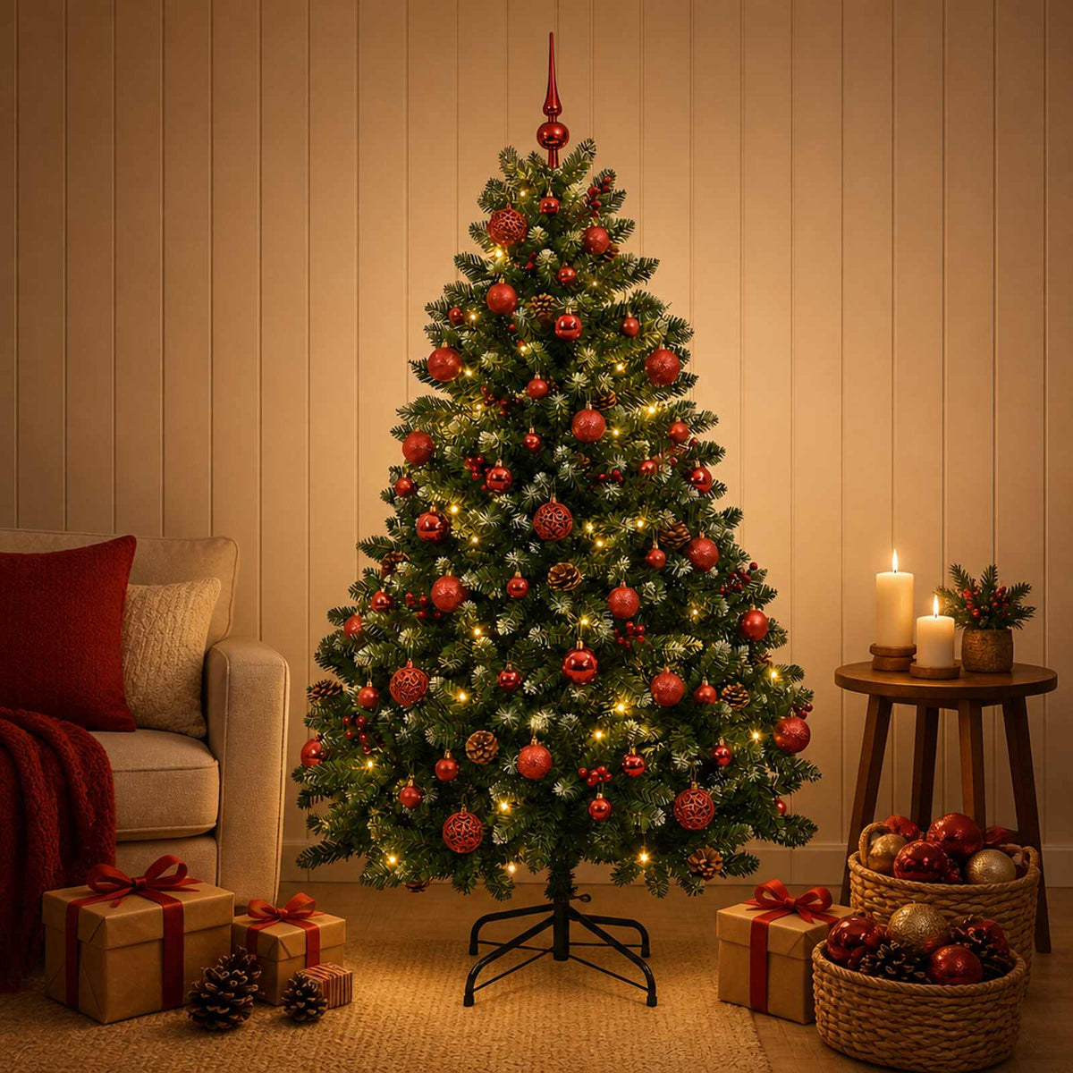 Artificial Christmas Tree Green Bauble LEDs