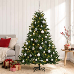 Artificial Christmas Tree Bauble LEDs Green silver balls