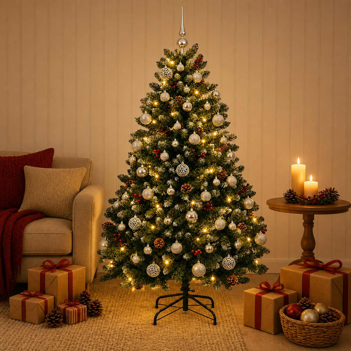 Artificial Christmas Tree Green Bauble LEDs