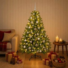 Artificial Christmas Tree with Baubles 180 cm Light Green Ø 117 x 180 cm with 300 LEDs&silver balls