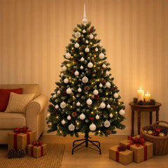 Artificial Christmas Tree Green with Bauble 150 cm 150 LEDs Green with Frosted Tips Ø 80 x 150 cm with 150 LEDs&white balls