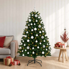 Artificial Christmas Tree Mid-green Ornament Medium Green LEDs&white balls