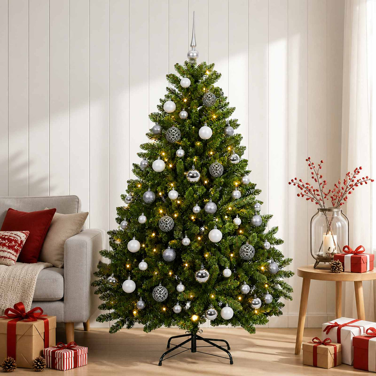 vidaXL Artificial Christmas Tree Light Green with Bauble 120 cm 1