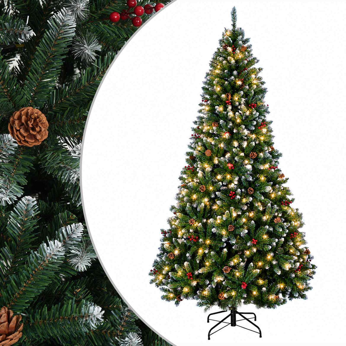 Artificial Christmas Tree Green with Bauble 210 cm 300 LEDs Green with Frosted Tips Ø 106 x 210 cm with 300 LEDs