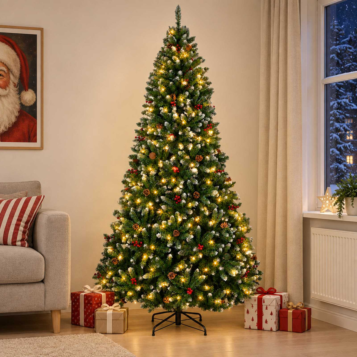 Artificial Christmas Tree Green Bauble LEDs Frosted Tips