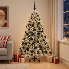 Artificial Christmas Tree Bauble LEDs Green White Height black balls