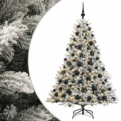 Artificial Christmas Tree Bauble LEDs Green White Height black balls