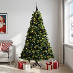 Artificial Christmas Tree with Bauble 300 LEDs Green Height 210 cm with LEDs & black balls