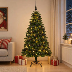 Artificial Christmas Tree with Bauble 300 LEDs 180 cm with LEDs & black balls