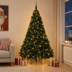 Artificial Christmas Tree with Bauble 240 cm Dark Green Ø 156 x 240 cm with 300 LEDs&black balls
