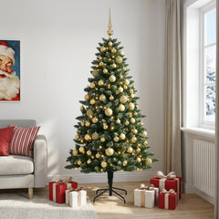Artificial Christmas Tree with Bauble 300 LEDs 180 cm with LEDs & gold balls