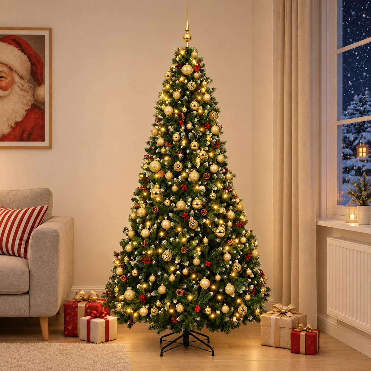 Artificial Christmas Tree Green Bauble LEDs