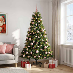 Artificial Christmas Tree with Bauble 300 LEDs Green Height 210 cm with LEDs & pink balls