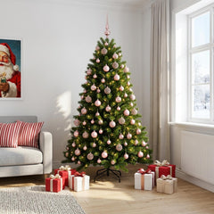 Artificial Christmas Tree with Bauble 300 LEDs Green 180 cm with LEDs & pink balls