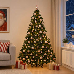 Artificial Christmas Tree with Bauble 240 cm Dark Green Ø 156 x 240 cm with 300 LEDs&pink balls