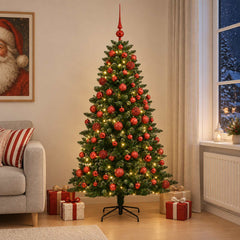 Artificial Christmas Tree with Bauble 300 LEDs 180 cm with LEDs & red balls
