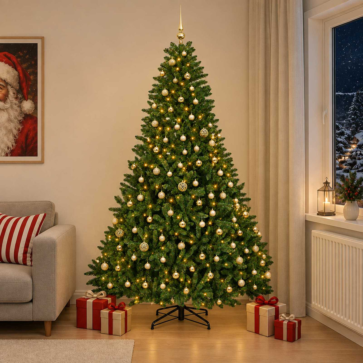 Artificial Christmas Tree with Baubles 300 cm Light Green Ø 177 x 300 cm with 300 LEDs&gold balls