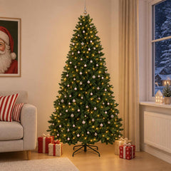 Artificial Christmas Tree Bauble Dark Green LEDs&pink balls