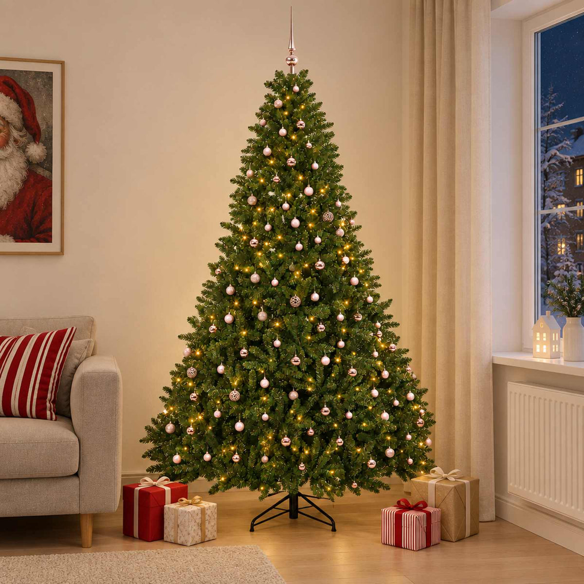 Artificial Christmas Tree with Baubles 300 cm Light Green Ø 177 x 300 cm with 300 LEDs&pink balls