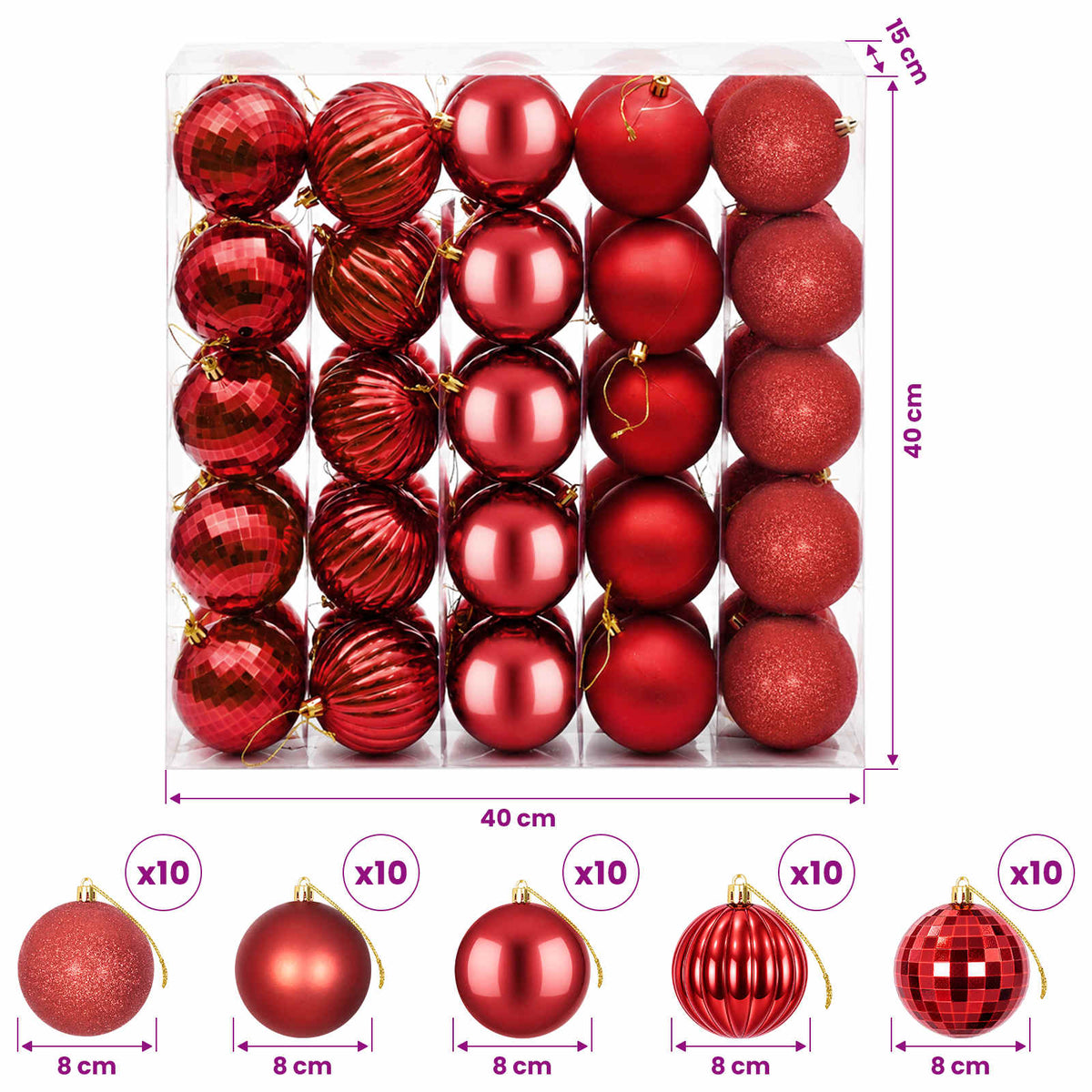 vidaXL Christmas Ball Set 50 pcs Red 8 cm Polystyrene 6