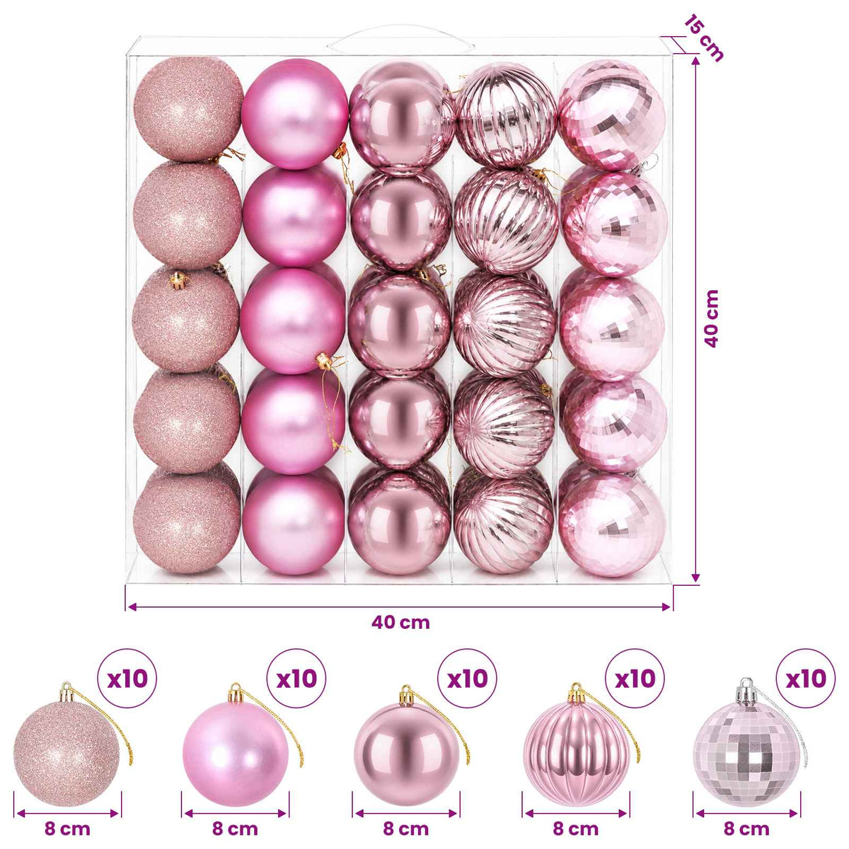 vidaXL Christmas Ball Set 50 pcs Pink 8 cm Polystyrene 6