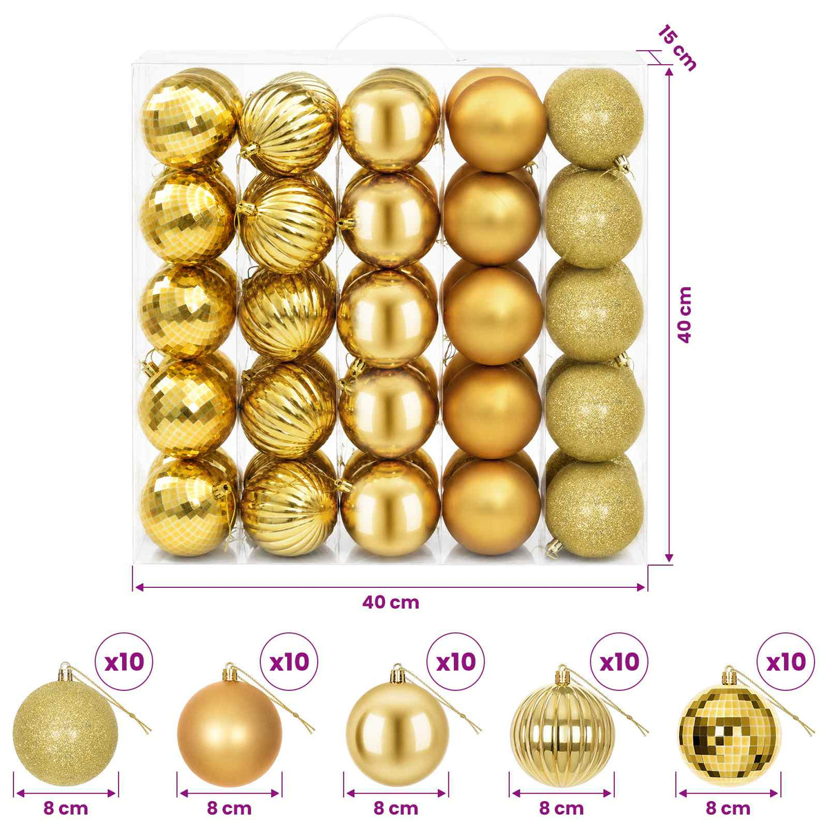 vidaXL Christmas Ball Set 50 pcs Gold 8 cm Polystyrene 6